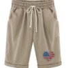 Women??s Independence Day Knee Length Bermuda Shorts Plus Size Casual Summer Loose Fit Long Shorts Elastic Waist Shorts with Pockets