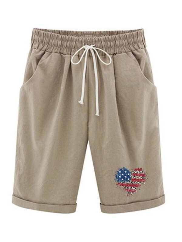 Women??s Independence Day Knee Length Bermuda Shorts Plus Size Casual Summer Loose Fit Long Shorts Elastic Waist Shorts with Pockets
