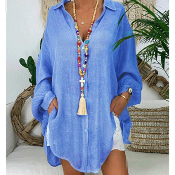 Solid Color Button Long Sleeve Loose Casual Shirt Women's Top