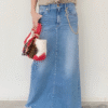 Lightweight Urban Plain Loose Denim Long Skirt