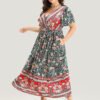 Bandana Surplice Neck Pocket Belted Flutter Hem Maxi Dress