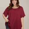 Plain Round Neck Button Detail Blouse