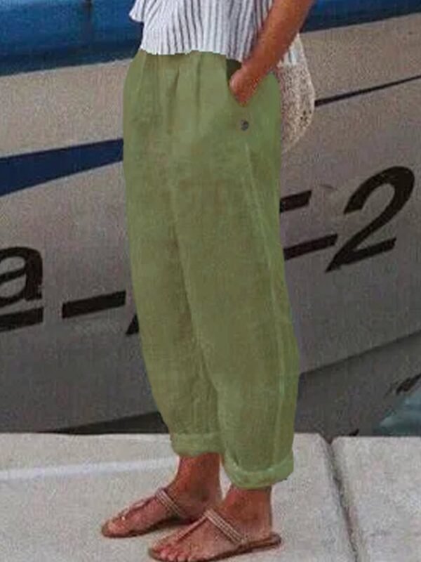 Vacation Casual Loosen Cotton Linen Solid Pants