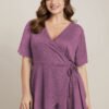 Plain Surplice Neck Tie Side Asymmetrical Hem T-shirt
