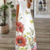 Women's Floral Printed Short Sleeve V-neck Maxi Dress