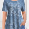 Plus Size Casual Navy Blue Ombre Denim Print Two Piece Pant Set