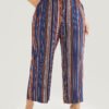 Striped Contrast Paperbag Waist Ties Up Pocket  Pants