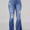 Plus Size High-Waist High Stretchy Ripped Boot Cut Jeans