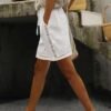 Lace Mesh Side Casual Solid Drawstring Cotton Short
