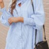 Striped Puff Sleeve Loose Blouse