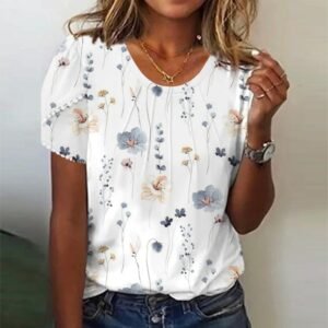 Unique Plant Print Round Neck Top