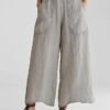 Casual Plain Pockets Linen Pants