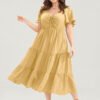 Plain Ruched Drawstring Pocket Ruffle Tiered Dress