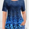 Plus Size Casual Navy Blue Ombre Denim Print Two Piece Pant Set