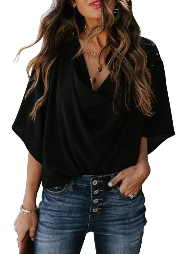 European and American sexy V-neck top T-blood short-sleeved women