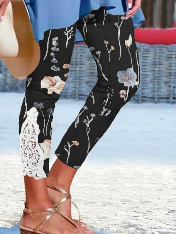 Flower Print Lace Mesh Side Legging