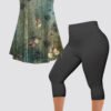 Women's Plus Size Casual Green Retro Floral Print Two Piece Pant Set