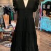 Solid Ruffle Sleeve V-Neck Midi Dress