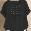 Women Causal Ruched Crew Neck Cotton And Linen Short Sleeve Summer Plain T-shirt
