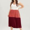 Colorblock Contrast Sleeveless Pocket Ruffle Hem Tank Dress