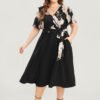 Floral Printed Pocket Ruffles Surplice Neck Belted Midi Dress