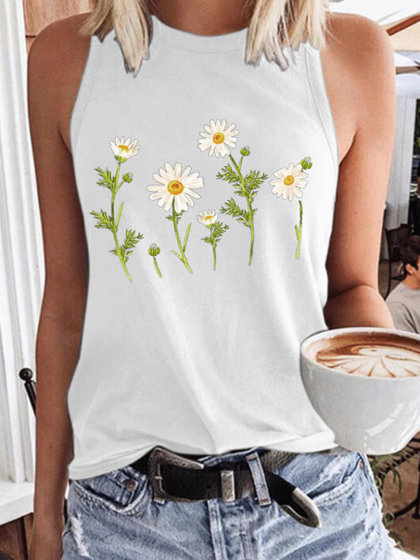 34c822c9987d167dc01bfd874d27bc5a-1.png Women's Cute Wildflower Casual Daisy Crew Neck Tank Top