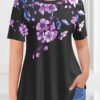 Women's Plus Size Casual Purple Ombre Plant Floral Print Two Piece Pant Set