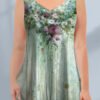 Women's Plus Size Casual Green Retro Floral Print Two Piece Pant Set