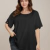 Plain Round Neck Button Detail Blouse