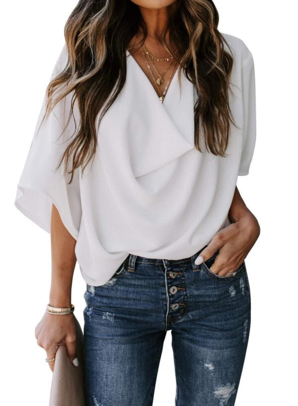 European and American sexy V-neck top T-blood short-sleeved women