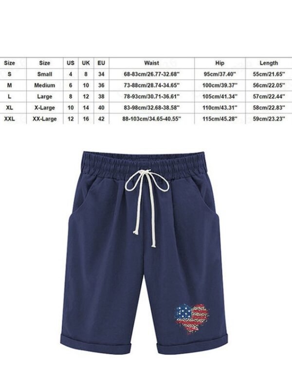 Women??s Independence Day Knee Length Bermuda Shorts Plus Size Casual Summer Loose Fit Long Shorts Elastic Waist Shorts with Pockets