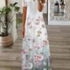 Women's Floral Printed Short Sleeve V-neck Maxi Dress