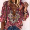 Rose Red 3/4 Sleeve Print Top