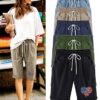 Women??s Independence Day Knee Length Bermuda Shorts Plus Size Casual Summer Loose Fit Long Shorts Elastic Waist Shorts with Pockets