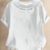 Women Causal Ruched Crew Neck Cotton And Linen Short Sleeve Summer Plain T-shirt