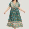 Bandana Surplice Neck Pocket Belted Flutter Hem Maxi Dress