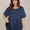 Plain Round Neck Button Detail Blouse