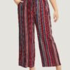 Striped Contrast Paperbag Waist Ties Up Pocket  Pants