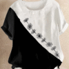 Women Causal Ruched Crew Neck Cotton And Linen Short Sleeve Summer Plain T-shirt