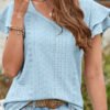 Grace Ruffled Sleeve Hollow Out T-Shirt