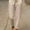 Cut Out  Side Straight Paperbag Pant With Pockets