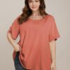 Plain Round Neck Button Detail Blouse
