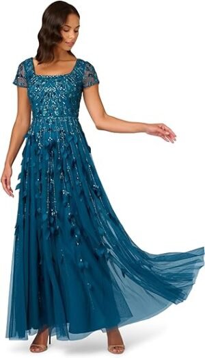 Women's Beaded Cape Long Dress