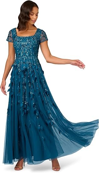 Women's Beaded Cape Long Dress