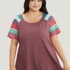 Striped Contrast Raglan Sleeve Round Neck T-shirt