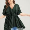 Striped Contrast Wrap Ruffles High Low Hem Blouse