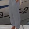 Women Casual Floral Loose Pockets Elastic Waist Pants Ankle Length Pants