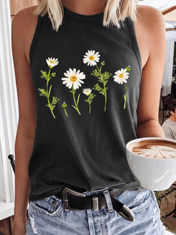 72cd0fcdc537de5bf4728e47eba138c7-1.png Women's Cute Wildflower Casual Daisy Crew Neck Tank Top