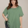 Plain Round Neck Button Detail Blouse