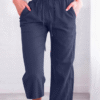 Women's Casual Summer Linen Pants High Waisted Loose Yoga Sweatpants Crop Pants with Pockets